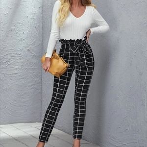 High waisted paper bag pants